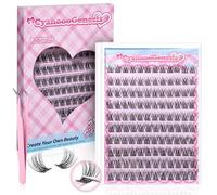 Wispy Natural Look Self Adhesive Eyelashes 120Pcs C-Curly 10-16mm Pre Glued Cluster Lashes Reusable No Residue Quick to Wear Comfortable Stronger Hold DIY Individual Press on Lashes with Tweezers