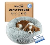 WisQoo Calming Donut Pet Bed - Plush & Supportive Round Bed with Extra Filling for Comfort - Removable Cover & Water-Resistant Liner - Cozy, Fluffy Nest for Dogs & Cats (Grey, 23" L x 23" W x 8”Th)