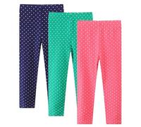 WISREMT 3 Pack Girls Cotton Leggings Polka Dot Elastic Waist Tight Trousers Soft Dance Yoga Pants for Toddler Little Girls 2 3 4 5 6 7 Years