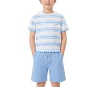 WISREMT Boys 2 Piece Summer Clothes Set Striped Short Sleeve T-Shirt and Shorts Outfit Elastic Waist Kids Casual Tracksuit Clothing Sets for Holiday School Sport 5 6 7 8 9 10 11 12 13 14 Years