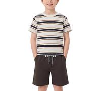 WISREMT Boys 2 Piece Summer Clothes Set Striped Short Sleeve T-Shirt and Shorts Outfit Elastic Waist Kids Casual Tracksuit Clothing Sets for Holiday School Sport 5 6 7 8 9 10 11 12 13 14 Years