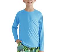 WISREMT Kids Long Sleeve Rash Guard Shirts Boys Swim Shirt UPF 50+ UV Sun Protection Quick Dry Rashguard Sun Beach Fishing Shirts for Big Little Teen Boys 4-16Y