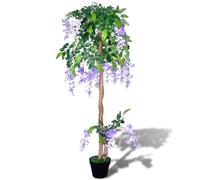 Wisteria Artificial Lavender 120cm Polyester Flowers Wood Trunk Plastic Pot Deco