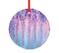 Wisteria Christmas Ornaments Round Glass Decorations Purple Floral Tree Decorative Hanging Pendant for Xmas Home Office Party Holiday