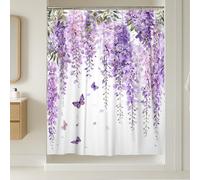 Wisteria Extra Long Shower Curtain, Spring Floral Butterfly Leaf Spring Violet Polyester Waterproof Clawfoot Tub Shower Curtains Decor for Bathroom Guest Room 72x96 Inch