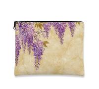 Wisteria Floral Makeup Pouch, Vintage Violet Flower Cosmetic Bag for Women, Portable Large Canvas Zipper Organizer, Spring Festival Gift Toiletry Kit, purple, 7x9 Inch, Wisteria