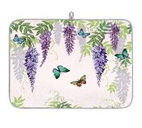 Wisteria Flowers Butterfly Microfibre Dish Drying Mat Japan Wisteria Absorbent Dish Drying Drainers Mats for Kitchen Spoon Glass Plate 45.7 x 60.9 cm