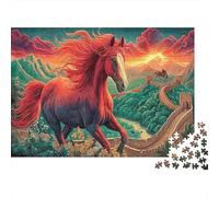 Wisteria Horse Paperboard Red Horse Running over Great Wall at Sunset Classic Jigsaw Puzzle Interactive Boredom Buster 52x38cm/1000pcs