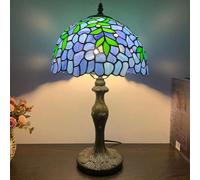 Wisteria Lamp Table Lamp with Alloy Base, Blue Purple Flower Green Leaf Lamp 12" Wide Nightstand Lamps, Vintage Desk Light for Home Coffee Living Office Study Bookcase,Blue