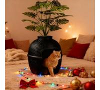 Wisteria Lane Cat Litter Box, Hidden Enclosure with Faux Plant & Rattan Pattern, Cat Bed & Litter Box 2-in-1, Heavy Duty PP Litter Box Enclosure for Living Room, Bedroom, Corner, Laundry Room, Black