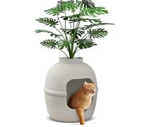 Wisteria Lane Plant Litter Box, Rattan Litter Box Enclosure for Indoor | Heavy Duty PP Material Litter Box Enclosure Furniture, Large Hidden Litter Box for Home Decor, 9"W x 12.2"H Entrance, White