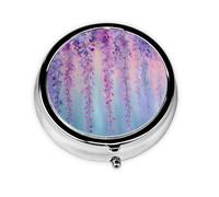 Wisteria Small Pill Box 3 Compartment Portable Pill Box for Purse Pocket Purple Floral Mini Medicine Organiser for Daily Vitamin Fish Oil Storage