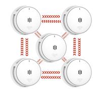 Wisualarm Wireless Interconnected Smoke Alarm Pre-connected, Smoke Detector for Home, Wireless Interlinked Fire Alarm with 10 Year Battery, 85dB conforms to EN14604 Standard (5 wireless smoke alarm)