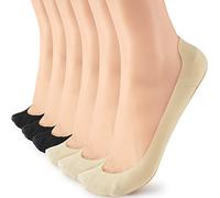 WISVOOO No Show Socks Womens Liner Socks Ultra Low Cut Non Slip Invisible Socks for Flats, 6 Pairs 3 Black+3 Nude, 7-9 EU