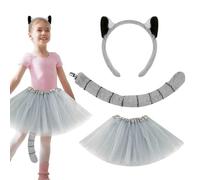 Wisylizv Lemur Costume Set - Plush Headband With Ears Long Tail | Cute Ring Tailed Lemur Role Play Accessories | Type A Headband Type B Skirt, Soft Comfortable For Boys Girls Parties Performances