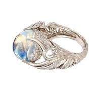 Wisylizv Mondstein-Ring | Silberner Mondstein Ring | Modischer Mondsteinring | Bezaubernde Mondsteinringe Für Frauen Mädchen, Silberne Mondsteinringe Für Geburtstag