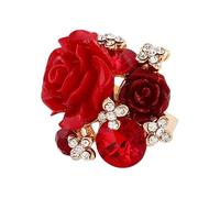 Wisylizv Red Rose Promise Ring - Adjustable Statement Ring for Girls - New Rose Resin and Adjustable Personalized Exaggerated Comfortable and Bright for Wife, Fi