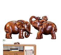 Wisylizv Wooden Elephant Sculpture, Wooden Animal Statue Hand Carved, 2 Pieces Rustic Sculpture Craft Decor for Home Shelf Desk Bookcase Living Room Bedroom
