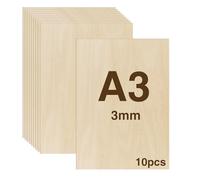 WISYOK 10pcs A3 Plywood Sheets, 420x300*3mm Basswood Sheet, Unfinished Plywood Board for Crafts, DIY, Wood Engraving, Laser Projects, Model Making, Decoration, Paintings