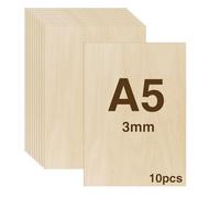 WISYOK 10pcs A5 Plywood Sheets, 210x150*3mm Basswood Sheet, Unfinished Plywood Board for Crafts, DIY, Wood Engraving, Laser Projects, Model Making, Decoration, Paintings