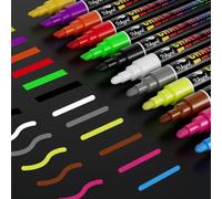 WISYOK 12 Pcs Markers, White Chalkboard Markers, White Chalkboard Marker Pens for Home, School, Office - 12 Colours, 6 mm Reversible Tip