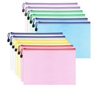 WISYOK 12pcs A4 Colorful Plastic Wallets Zip, Zip Lock Bags Mesh, Plastic Folders, Document Wallets, Zip Folders, Zipper File Bags for Office, School, Travel, Home (33×23cm, 6 Colors)