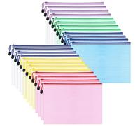 WISYOK 24pcs A4 Colorful Plastic Wallets Zip, Zip Lock Bags Mesh, Plastic Folders, Document Wallets, Zip Folders, Zipper File Bags for Office, School, Travel, Home (33×23cm, 6 Colors)