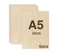 WISYOK 6 x Plywood 3 mm, A5 Plywood, Wooden Panels for Crafts, Wooden Panel for DIY Woodworking, Laser Processing, Pyrography, Model Making, Gifts, Decoration, Painting - 210 x 150 x 3 mm
