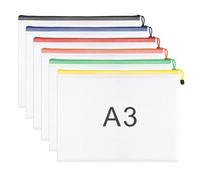 WISYOK 6pcs A3 Plastic Wallets Zip, Zip Lock Bags Mesh, Plastic Folders, Document Wallets, Zip Folders, Zipper File Bags for Office, School, Travel, Home (41×31cm, 6 Colors)