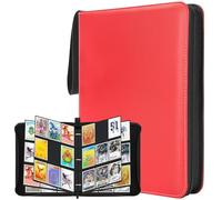 WISYOK Card Binder, 9 Pocket 900 Pockets Trading Card Binder, PU Cards Collection Folder Holder Book with Zipper, Toploader Binders for Football-Card, TCG, MTG (Red)