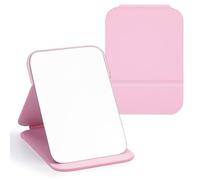 WISYOK Mirror Portable Collapsible, Freestanding Table Mirror, Adjustable Makeup Mirror Multi Stand, HD Handheld Travel Mirror White PU Leather, Beard Mirror, Desk, Bathroom-16x12cm (Pink)