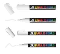 WISYOK White Liquid Chalk Pens, 3mm and 6mm Reversible Bullet & Chisel Point Chalk Markers, Erasable Marker Pens for Chalkboard, Window, Glass, Jars and Mirror- 4 Pack