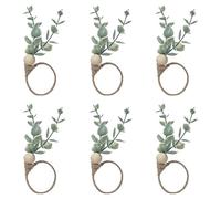Wisyurt 6pcs Leaf Napkin Rings Set, Rustic Eucalyptus Wood Beads Farmhouse Table Decorations, Handmade Unique Gift for Hostess, Housewarming, Wedding, Party