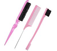 Witbicg Slick Back Hair Brush Set - 3 Pcs Slicking and Backcombing Comb for Styling, Smoothing, Edges - Suitable for Professional Hairdressers, Women, Men, Kids (Pink)
