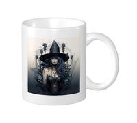 Witch 1 Piece Mug Gothic Gothic Cranium Cranium Cranium Necklace Magic Hat Ceramic Black Grey Reversable Kitchen School Office Pantry with Handles Tea Cup 11oz