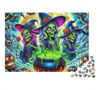 Witch 1000 Piece Jigsaw Adults Green Witches Stirring Cauldron at Halloween Premium Thick Sturdy Vibrant Challenging Stress Relief Gift 52x38cm/1000pcs