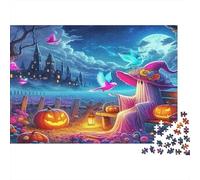 Witch 1000-Piece Recycled Cardboard Halloween Village Under Moon Jigsaw - Adults Anxiety Reducer, Wall Decoration, Relaxation & Creativity Gift, 70x50cm