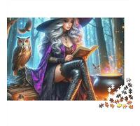 Witch 1000 Piece Stress Relief Puzzle for Adults Witch Reading Spellbook in Enchanted Forest Premium Thick Sturdy Challenging Relaxation 70x50cm/1000pcs