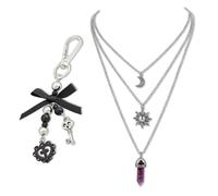 Witch Accessories Set of 2, Goth Keychain and Witch Necklace, Grunge Accessories for Gothic Fashion, Emo Accessories for Halloween and Trends Style, A Lady Who is Looking for Fashion
