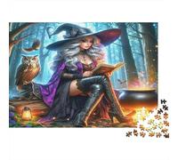 Witch Adult Jigsaws 1000 Pieces Witch in Forest with Owl And Cauldron for Wall Decoration And Gifts Great Gift Idea 52x38cm/1000pcs