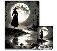 Witch And A Full Moon Jigsaw Puzzles for Adults 1000 Piece Paper Jigsaw BrainChallenging DIY Decorative Game Family Interactive Toy 1000 PCS(38x26cm)