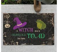 Witch and A Grumpy Old Toad Live Here Non Slip Rubber Backed Entryway Rugs for Indoor Outdoor Entrance Floor Door Mat Dries Quickly Kitchen Mat Natural Durable Easy to Maintain 36x24 Inch