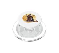 Witch and Black Cat on a Broom Under the Full Moon Halloween PopSockets PopGrip for MagSafe