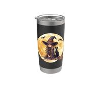 Witch and Black Cat on a Broom Under the Full Moon Halloween Stainless Steel Insulated Tumbler