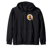 Witch and Black Cat on a Broom Under the Full Moon Halloween Zip Hoodie