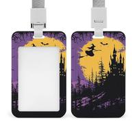 Witch and Broom ID Badge Holder with Vertical Card Badge Holder Waterproof Plastic Card Sleeve Badges Protector Case Name Tag ID Card Holder for Office Doctor Nurse Teachers