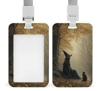 Witch and Cat Autumn Forest Leaves Fall ID Badge Holder Retractable Clip Card Holder Card Protector Name Badge Name Tag for Work Office Doctor Nurse