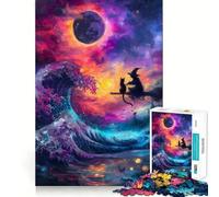 Witch And Cat on A Wave Jigsaw for Adults 1000 Pieces Think Skill Game High Precision Die Cut Entertaining Challenge for Spare Time (50x75cm)