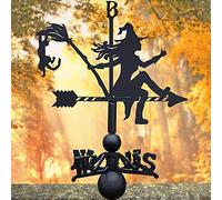 Witch and Cat Weathervane Cast Iron & Steel Garden Roof Weather Vane with Universal Mounting Bracket & Directional Arrow, Midnight Black Finish