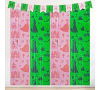 Witch and Princess Birthday Decorations 3 Pack - Witch Party Supplies - 3.3x6.6ft Green & Pink Tinsel Foil Fringe Backdrop with Pre-Strung Banner, Streamers Cute Theme Party Supplies for Girls